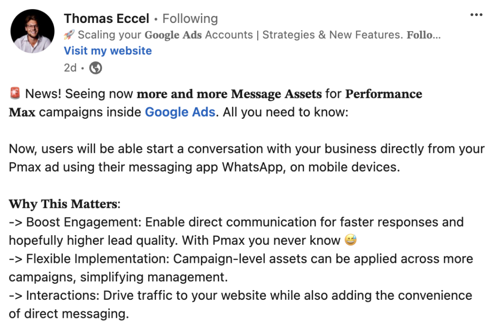 thomas eccel on message assets in google ads
