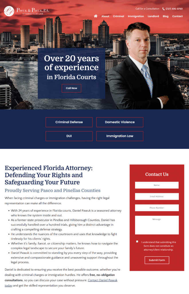 great example of a landing page for google ads for criminal defence attorneys