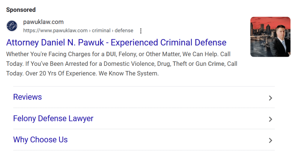 great example of google ads for criminal defence attorneys