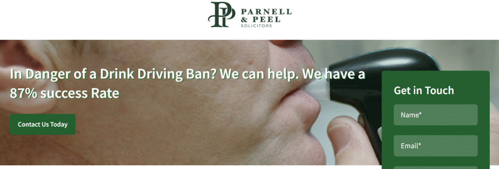 An example of a landing page for Google Ads for traffic attorneys