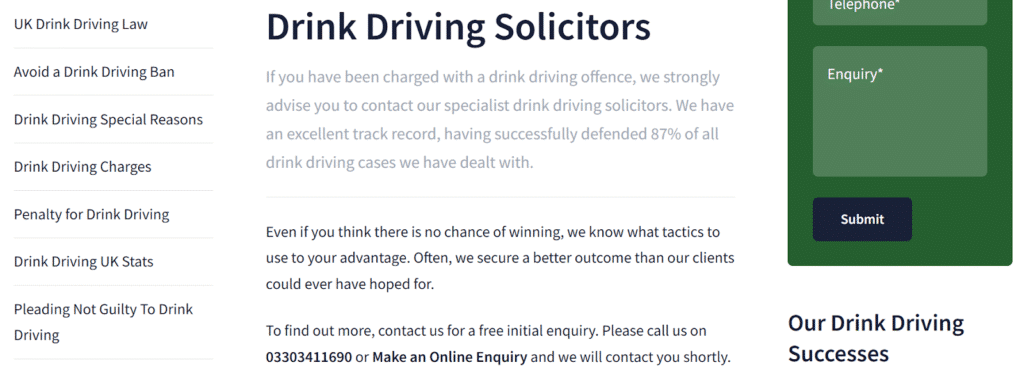 An example of a landing page for Google Ads for traffic attorneys